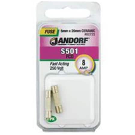 Jandorf Ceramic Fuse, S501 Series, Fast-Acting, 8A, 250V AC 3399011